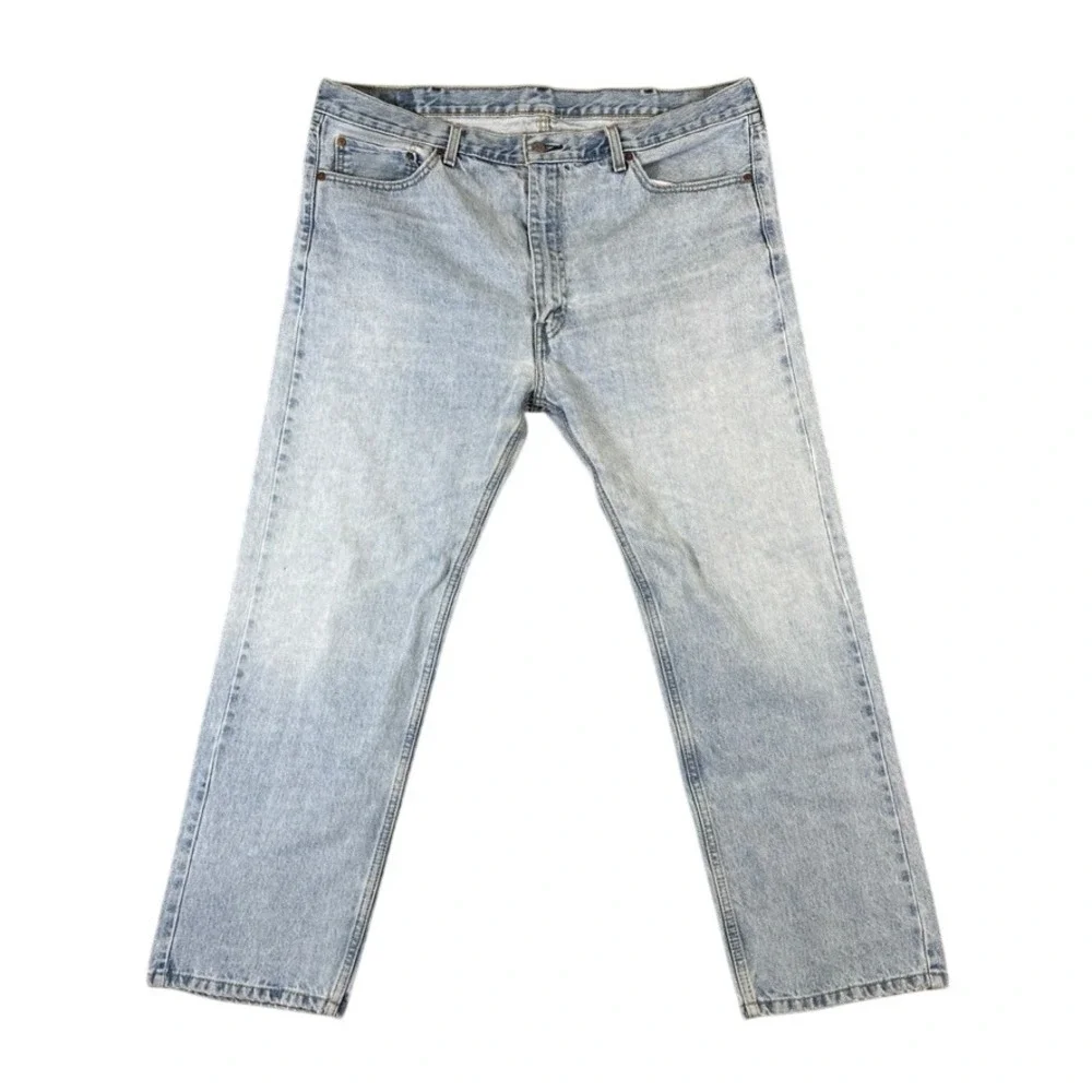 Levis 505 Regular Fit Straight Leg Jeans Light Wash Blue Denim 42x30